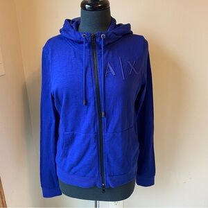 A/X ARMANI EXCHANGE Womens Hoodie Hooded Sweatshirt Zip Royal Blue Luxury Lounge